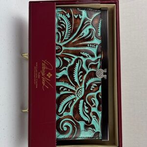 Tooled Turquoise & Brown Leather Wallet new Patricia Nash